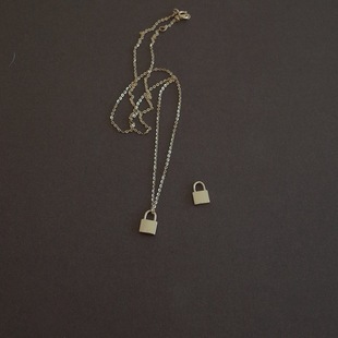 South Korea Blogger S925 Sterling Silver Plated 14K Gold French Small Gold Lock Pendant Mini Gloss Solid Small Pendant