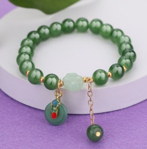 S079-Pulsera de cuentas de jade Donglin con hebilla Ping verde#tamaño 350