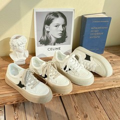 "White Leather Shoes with Thick Soles, 2022 New Ins Trendy, Unique, Versatile, Hong Kong Style Retro Casual Shoes"