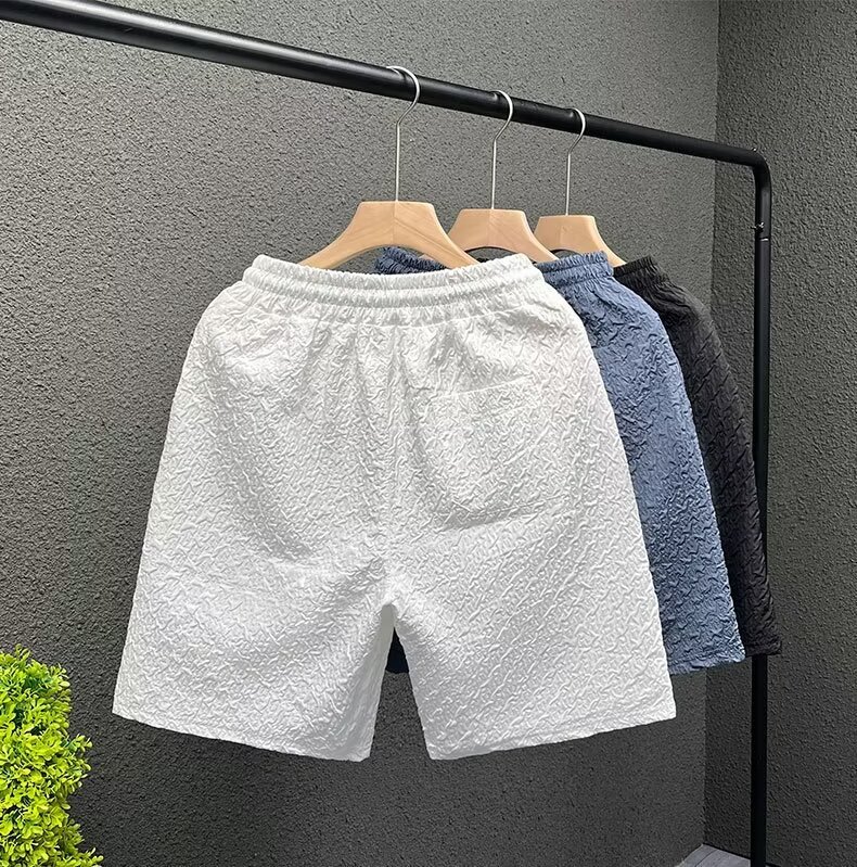 Men's Casual Jacquard Shorts Summer Loose Fit Straight Leg Beach Shorts With Pockets Lightweight & Breathable_viptrois.com