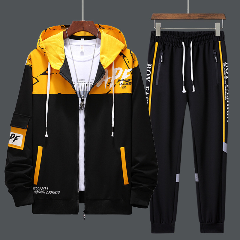Men's Sweatshirt Spring & Fall Handsome Teenagers and High School Students Spring & Fall Cardigan Outerwear Casual Hooded Trendy Two-Piece Set Men's Sweatshirt Spring & Fall Handsome Teenagers and High School Students Spring & Fall Cardigan Outerwear Casual Hooded Trendy Two-Piece Set