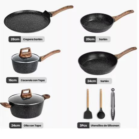 Wok de piedra médica, sartén antiadherente de mármol, sartén, olla de leche, olla de sopa, juego de utensilios de cocina para el hogar, cocina de inducción universal