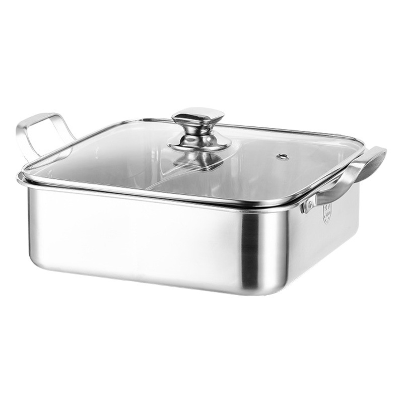 Cuadrado mandarín pato olla 304 de acero inoxidable olla caliente olla de sopa de gran capacidad olla de carne separada de dos sabores suministro directo de fábrica
