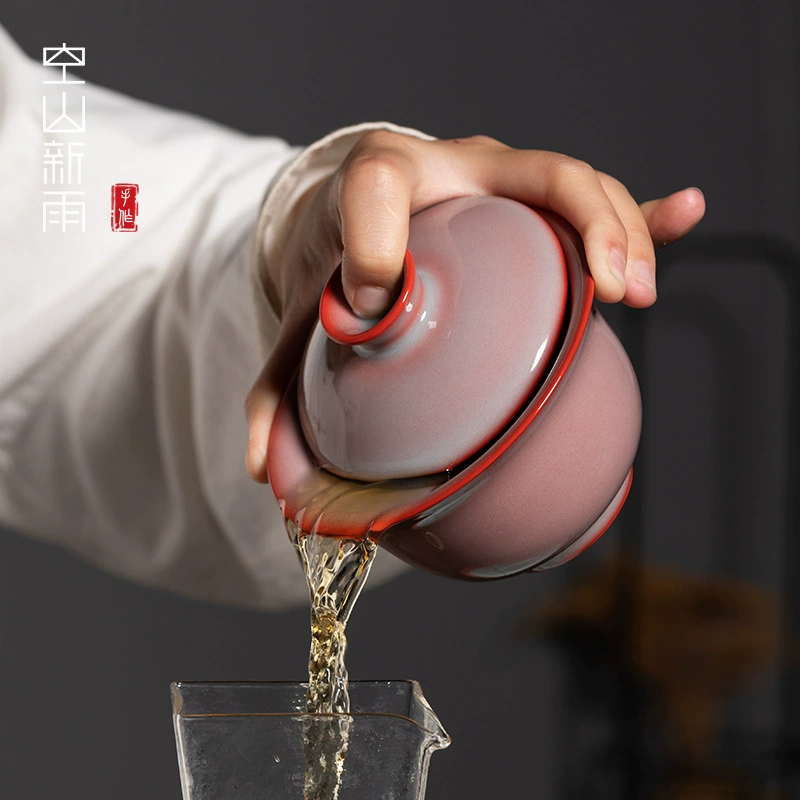 空山新雨 Longquan celadon Sancai bowl household red glaze tea bowl ceramic high-end Kung Fu tea bowl tea cup