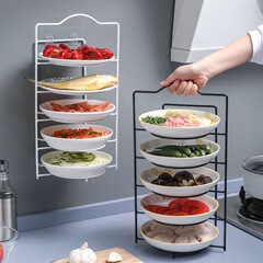 Household ingredient storage magic kitchen ingredient tray storage rack counter-level floor-standing portable wall-mounted multi-layer prepping rack