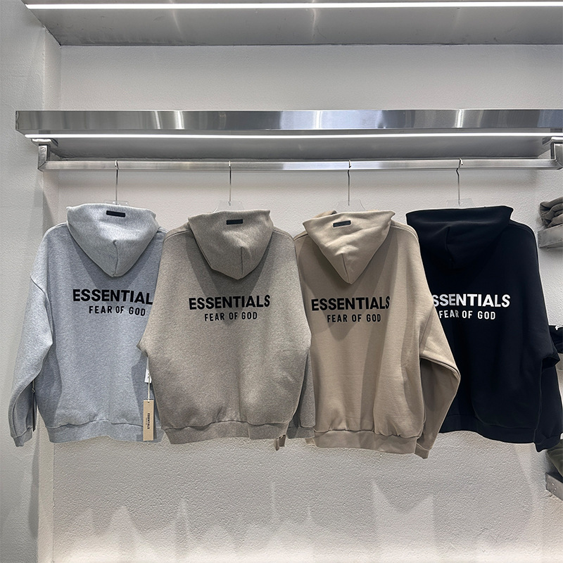 24Ss Cross-Border Version New Essentials Silicone Letter Fog Fleece-Lined Men and Women Couple Hooded Sweatshirt Hoodie 24Ss Cross-Border Version New Essentials Silicone Letter Fog Fleece-Lined Men and Women Couple Hooded Sweatshirt Hoodie
