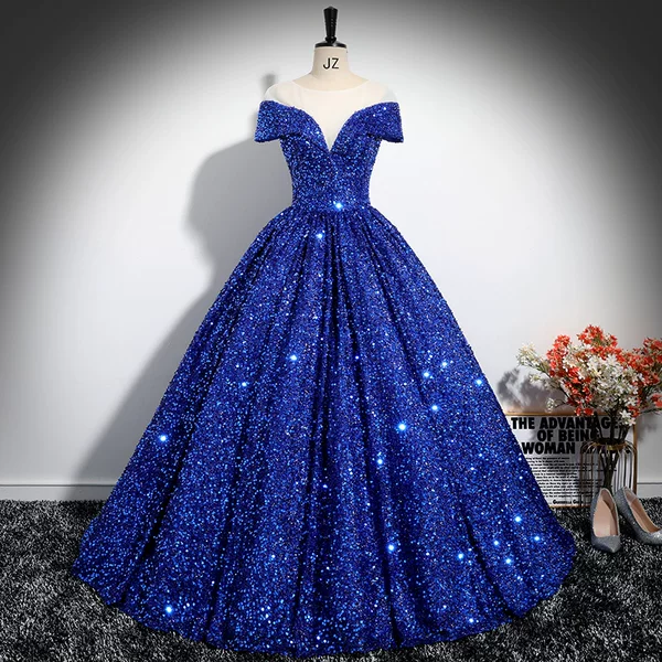 One-Shoulder Sequin Evening Dress for Women, 2026 New Style Stage Solo Performance Costume, Vocal Arts Exam Annual Meeting Tutu Dress