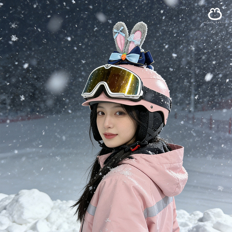 Ski Helmet Decoration Rabbit Police Officer Bunny Ears Helmet Accessories Bowknot Electric Motorcycle Cute Ornaments Accessories