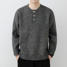 高品质门筒领厚款毛衣男痞帅宽松针织衫2025冬季新款男士保暖线衣