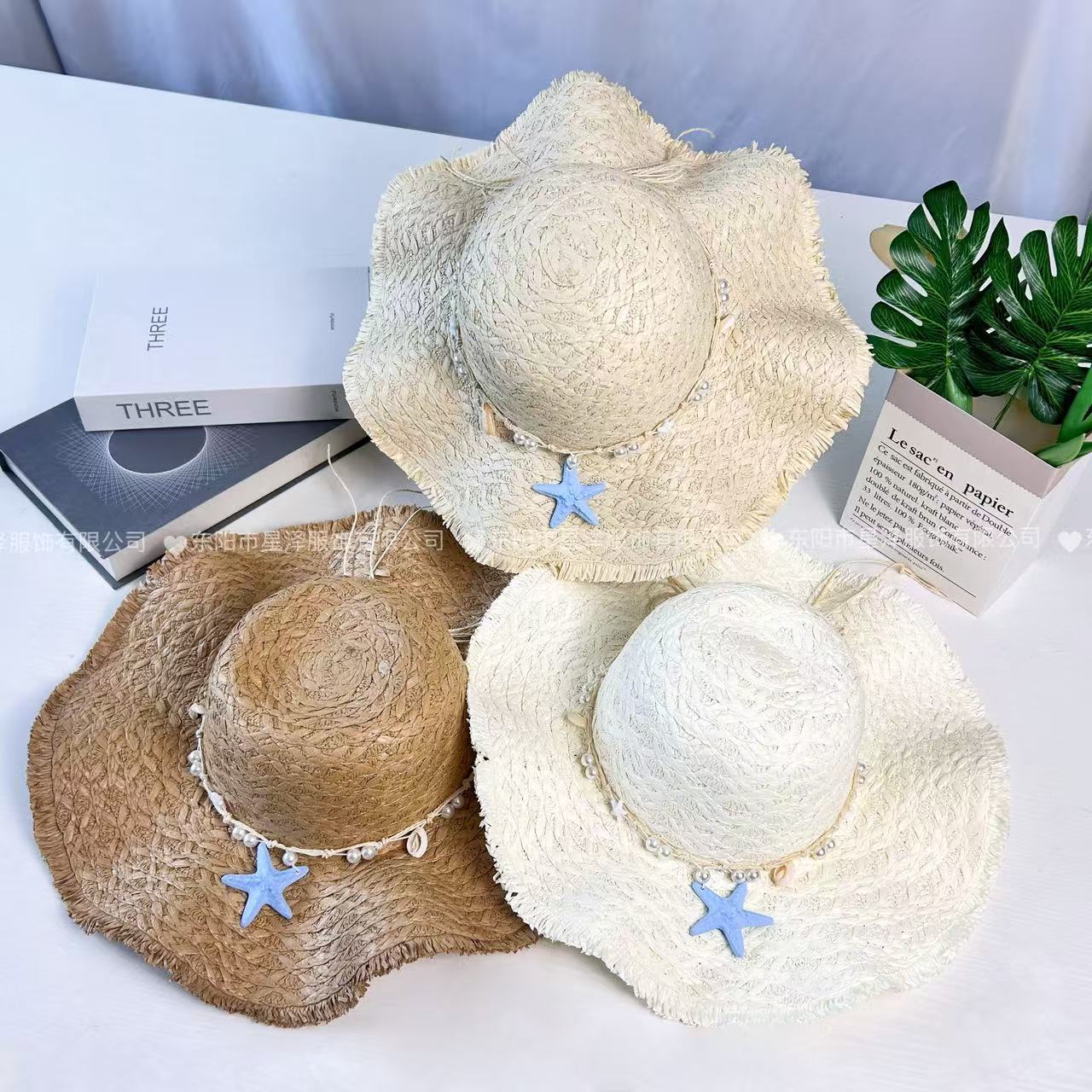 2026 New Style Seaside Beach Shell Straw Hat for Women, Summer Vacation Style, Casual Travel Sun Protection Hat with Large Brim for Women