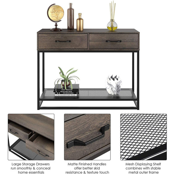 Nordic minimalist steel wood furniture with two drawers and storage…