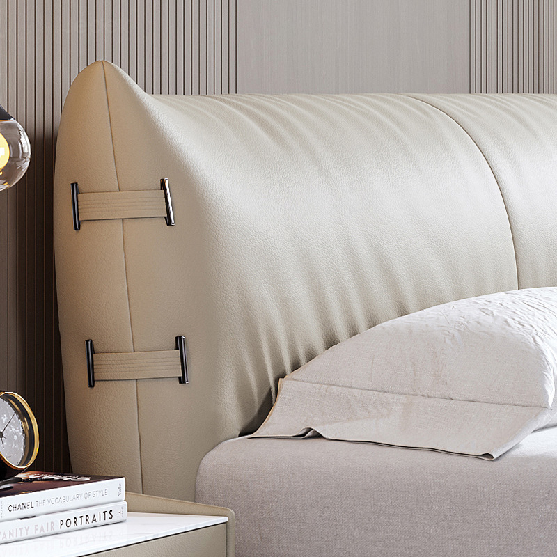 Moderno simple cama de cuero real dormitorio principal cama doble 1,8 m simple bolsa suave doble boda Cama grande cama 2023 nuevo