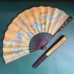 千里江山図折扇 * シルク折扇レディース彫刻扇 * 名画扇子 * 10寸頭青絹扇 * メンズ
