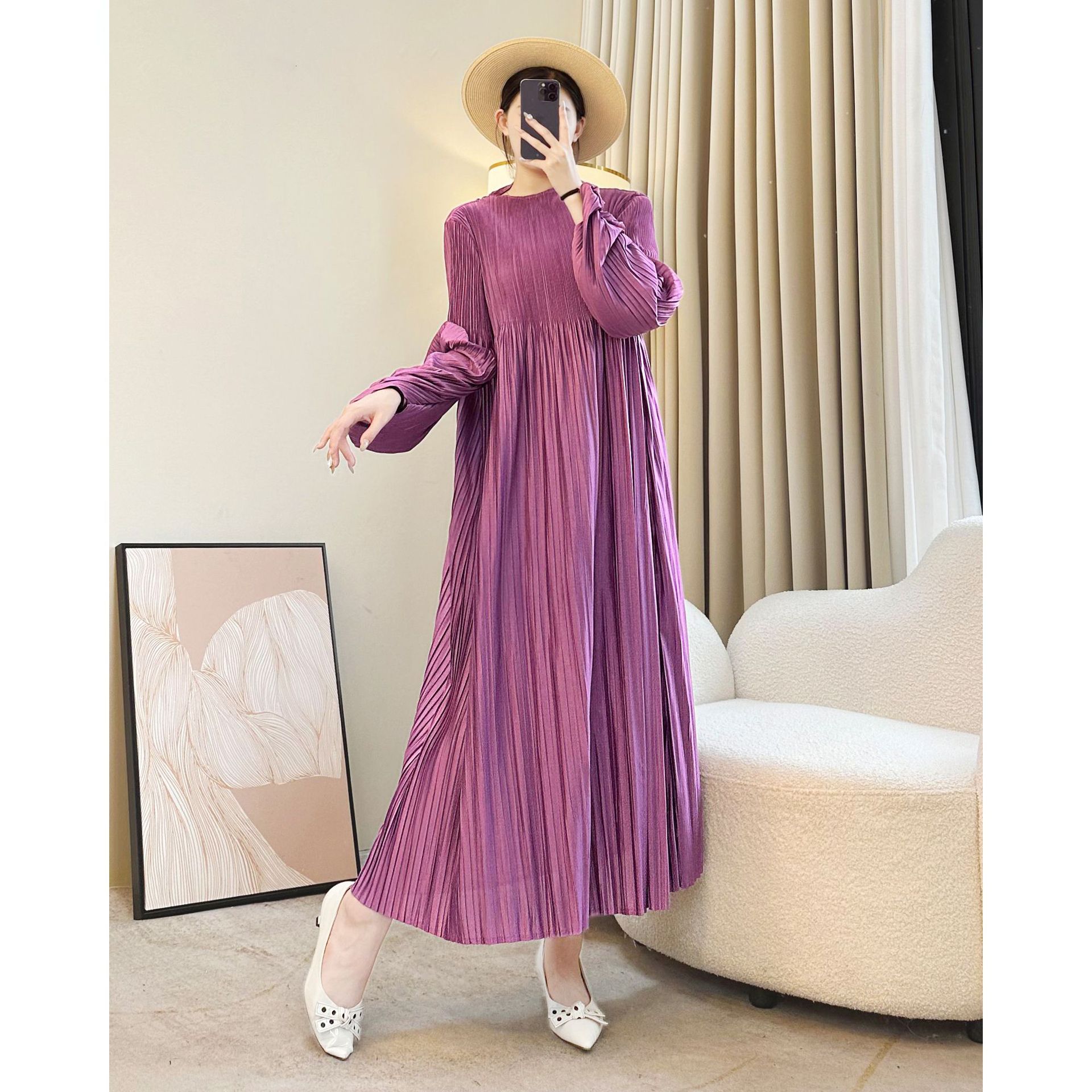 高端丝绒连衣裙秋冬女新款减龄紫色长裙洋气妈妈装大码内搭打底裙