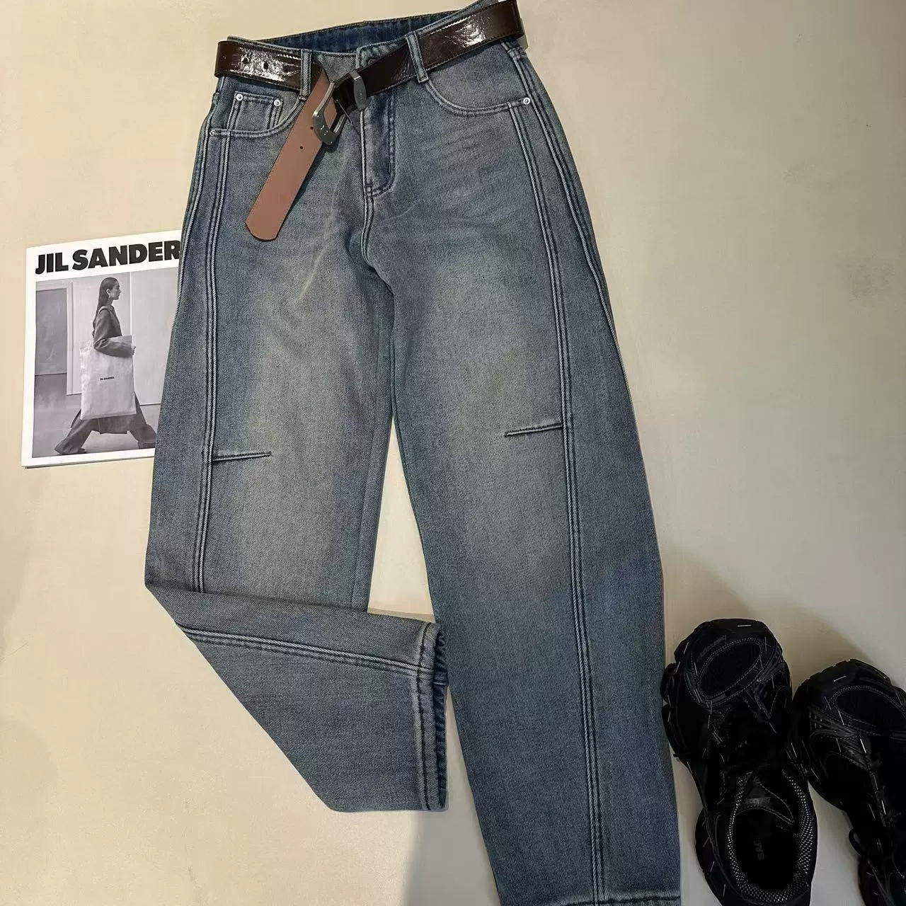 Осенние и зимние плюшевые стирание джинсы тонкие, дикие новые брюки другие