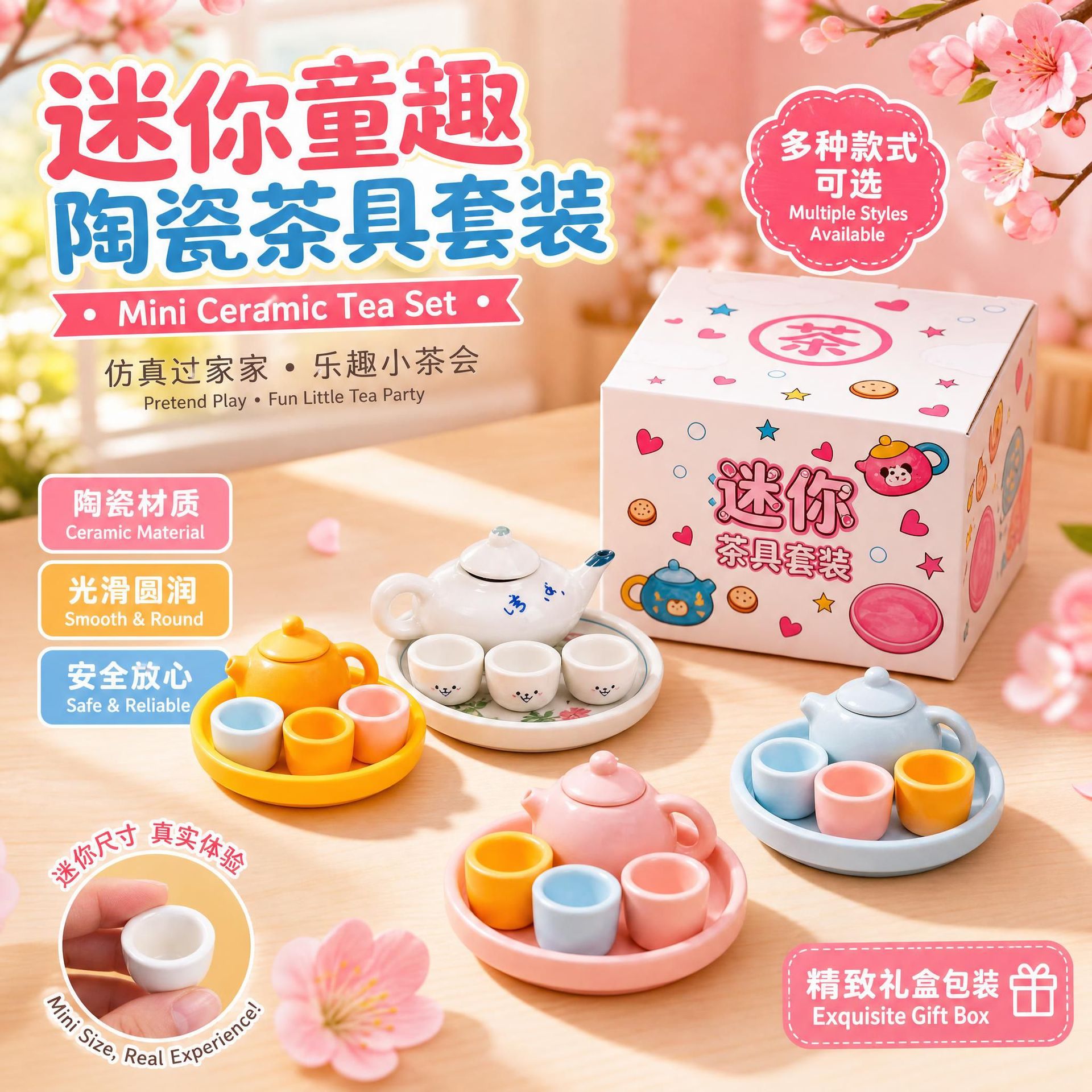Children's Tea Set Toy Set, Realistic Pretend Play Toy Set, Mini Ceramic Tea Set, Various Styles Wholesale