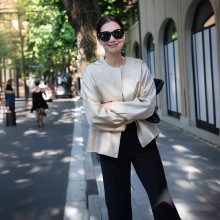 AmandaX“奢简东方”100%真丝26姆米斜纹绸圆领新中式上衣女衬衫