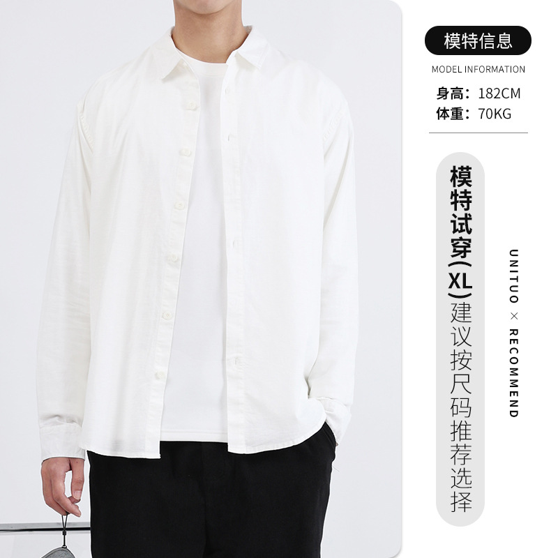 Hombres lino de manga larga camisa de hombre primavera y otoño camisa de alto nivel camisa casual suelta chaqueta de hombre