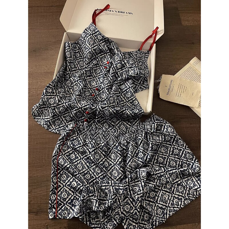 Cloud Cotton Pajamas for Women, Summer Diamond-Patterned Suspender Set, High-End Internet Celebrity Style Loungewear, Can Be Worn Outside, Cross-Border Wholesale Cloud Cotton Pajamas for Women, Summer Diamond-Patterned Suspender Set, High-End Internet Celebrity Style Loungewear, Can Be Worn Outside, Cross-Border Wholesale
