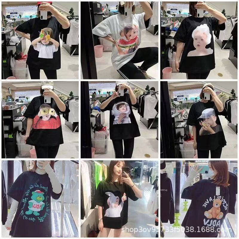 Adlv Korean Niche Cross-Border Unisex T-Shirt with Print, Summer Donut Design, Pure Cotton, Loose Fit, Short Sleeve for Couples Adlv Korean Niche Cross-Border Unisex T-Shirt with Print, Summer Donut Design, Pure Cotton, Loose Fit, Short Sleeve for Couples