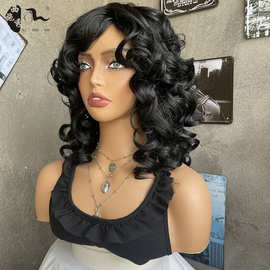 外贸非洲假发短卷发大波浪复古蛋卷化纤头套loose wave hair wigs