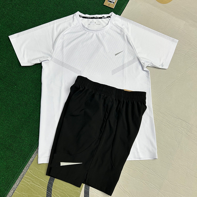 Hombre de verano camiseta de seda de hielo de manga corta delgada ropa de secado rápido deportivo correr fitness hombre casual cuello redondo conjunto al por mayor