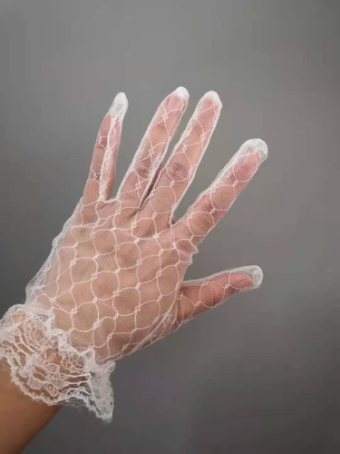 Bridal gloves short gauze wedding dress photo shoot etiquette performance lace thin mesh gloves black and white red