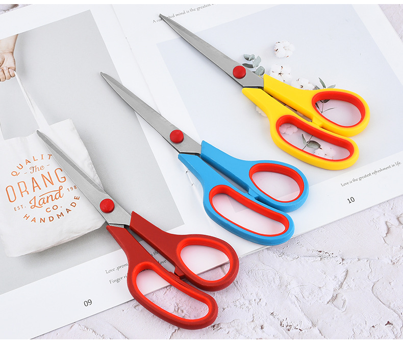 现货不锈钢民用剪家用百货剪纸办公文具剪线头剪双色橡塑多用剪详情19