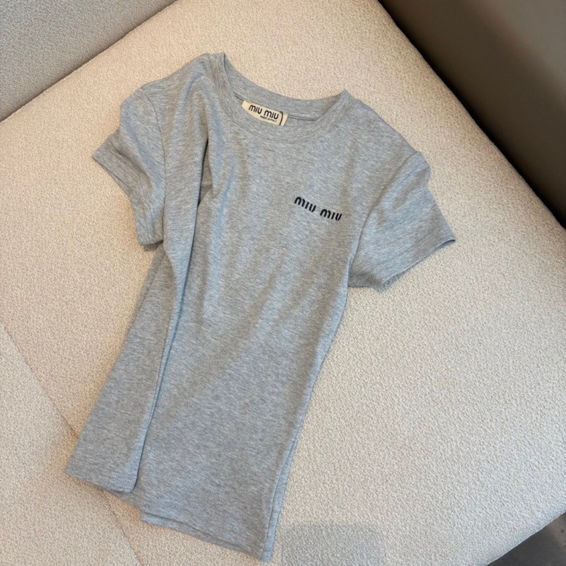 25春夏新作 シンプルベーシック 刺繍文字 4色半袖Tシャツ レディース ホワイト グレー|undefined