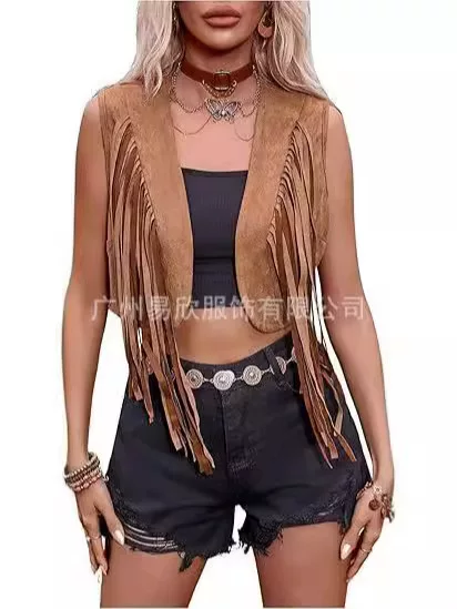 Fringed Vest Girl Denim Costume Suede Fringed 70 s Hippie Clothes Vest Jacket Western