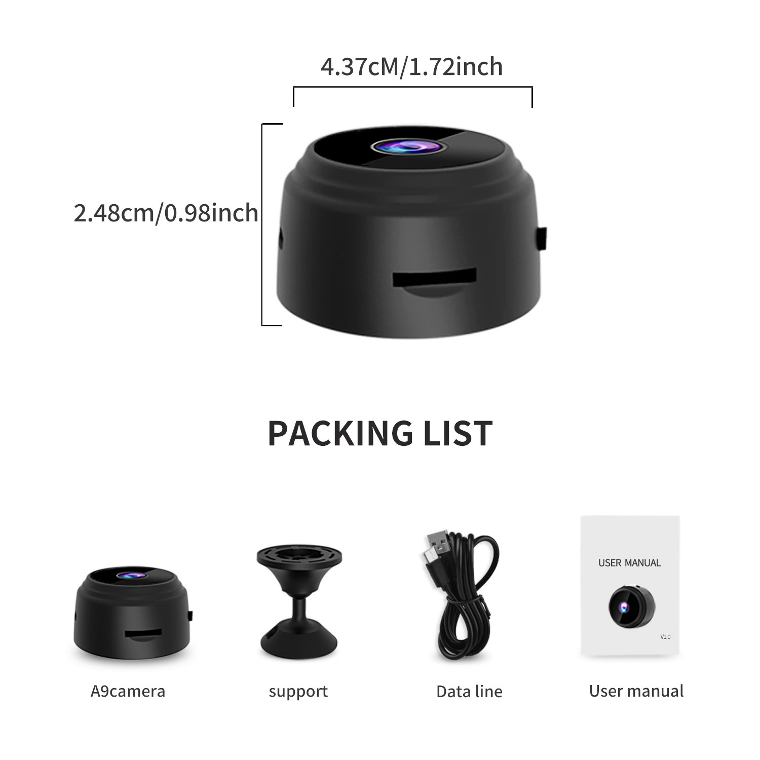 A9 WiFi Smart Security Camera – 720P HD Indoor Monitoring, Night Vision, Motion Detection, 2-Way Audio, V380 App Control_voghion.com