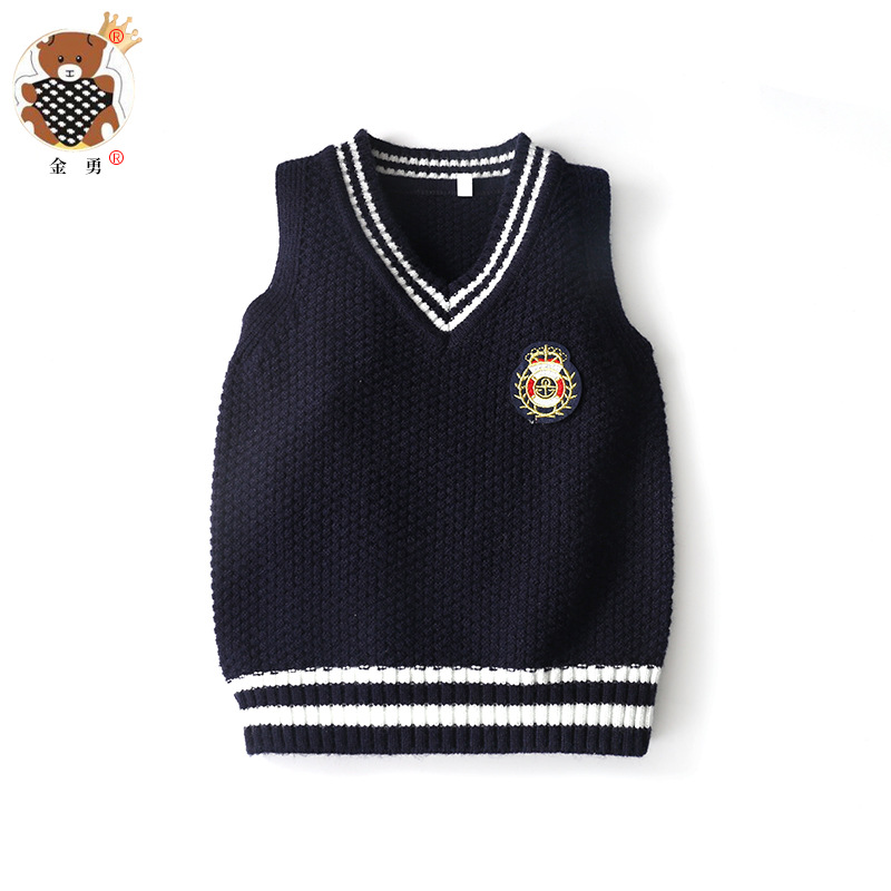 Entrega de una pieza [Jin Yong] ropa de primavera para niños y niñas estilo universitario Chaleco con cuello en V suéter Chaleco de punto para bebés