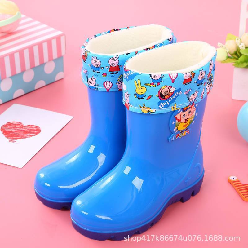 Children's Rain Boots for Boys, Waterproof Elastic Mouth, Non-Slip, Baby Rain Boots for Boys, Kindergarten Water Shoes for Girls, Fleece-Lined and Removable