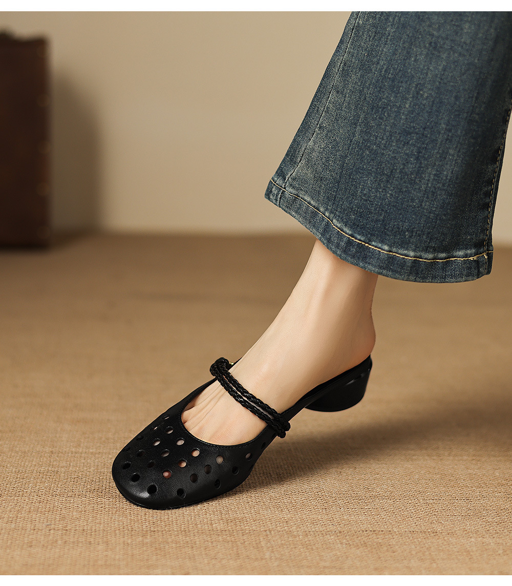 Sandal cao gót nữ quai ngang hở mũi, gót 3 cm, kiểu dáng thanh lịch — đen chi tiết 13