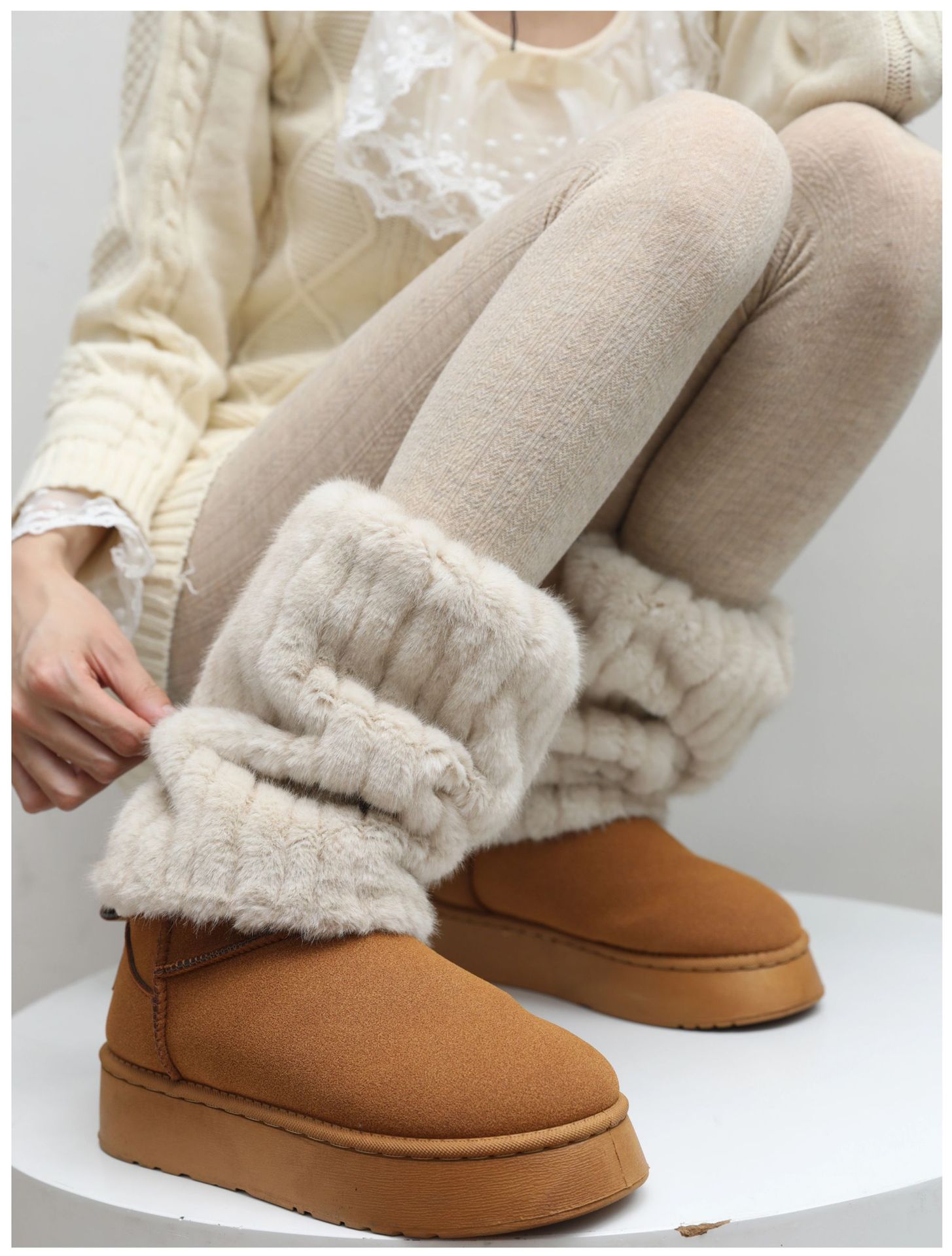 Scaldamuscoli autunnali e invernali per donna, calze spesse e calde, maniche al polpaccio in peluche, stivali da neve in pelliccia di Maillard Y2k_voghion.com