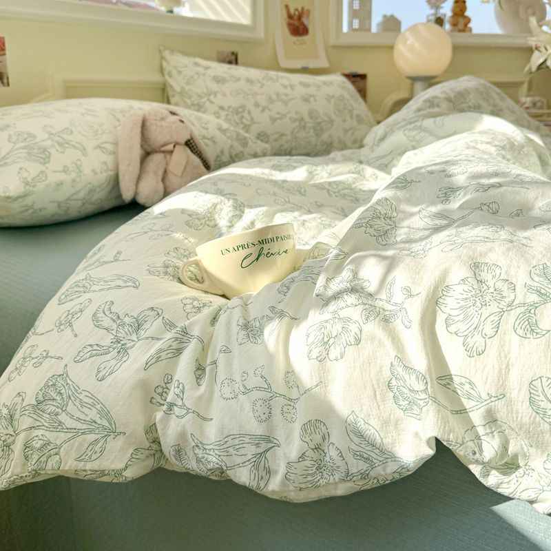A clase madre y niño cama de doble hilo cuatro piezas de sábanas cubierta dormitorio de estudiantes cubierta de algodón cubierta de tres piezas de ins viento