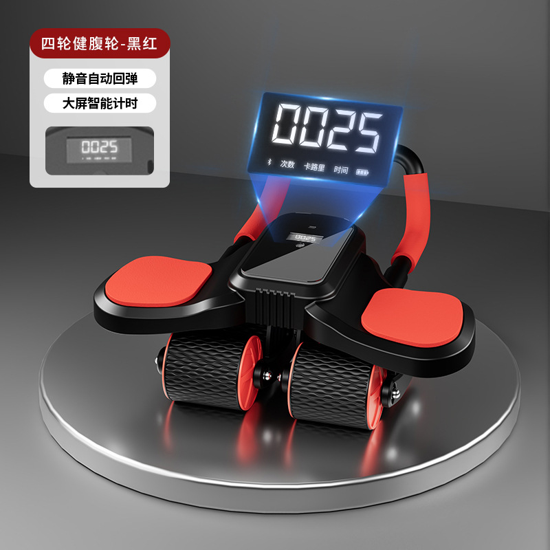 4 륜 LCD 복부 휠 [검은 색과 빨간색] 지능형 대형 화면-크로노 그래프 칼로리 계산