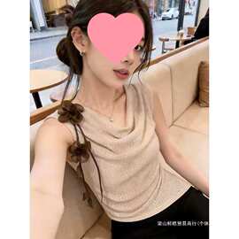 法式巨看花朵系带荡领吊带背心女设计感夏季规则掐腰短衣图片色