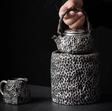 银彩手工锤纹藤把提梁壶窑变复古家用陶瓷单壶日式功夫茶具泡茶壶
