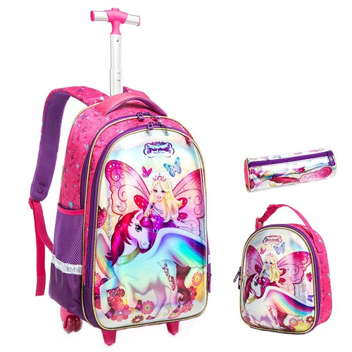 Cross-border Anime Cartoon Student Universal 19-inch Pull-along Backpack Set of Three, Weight-reducing and Breathable, Unisex Children's Dual-shoulder