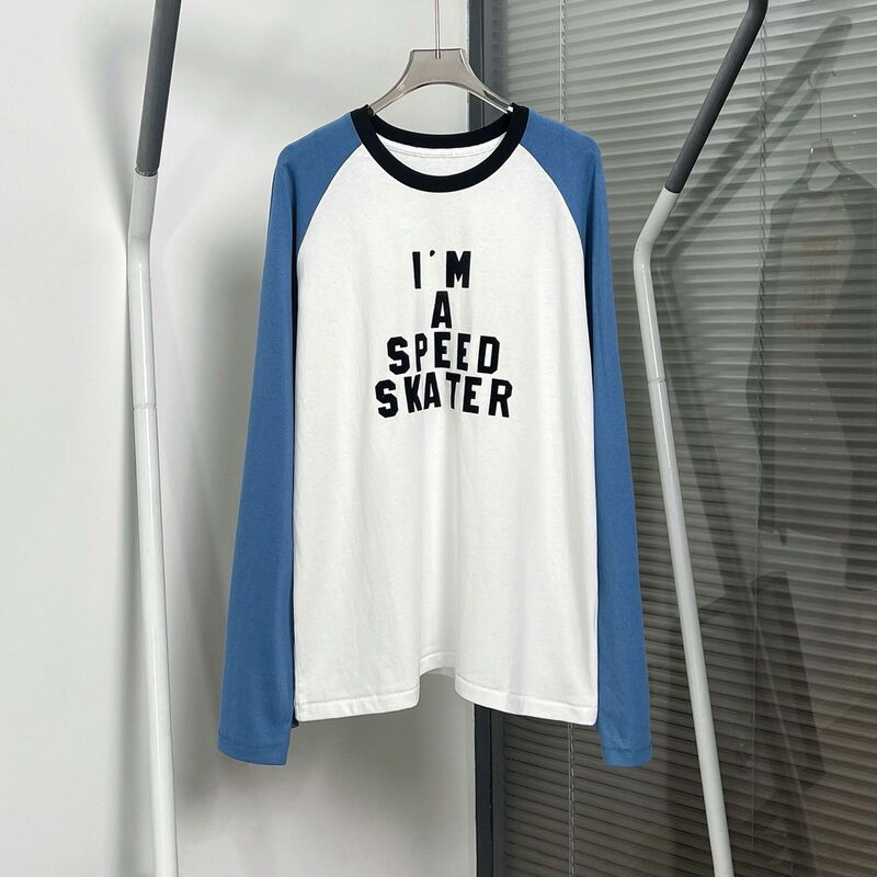 HOUSE25 Xia Xin 英国レトロレタープリントコントラストカラーラウンドネック野球長袖Tシャツ男性と女性用|undefined