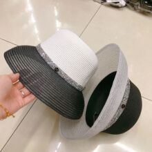 夏天韩国水钻法式小香风 M标碎钻拼接银丝灯罩帽遮阳防晒帽子女潮