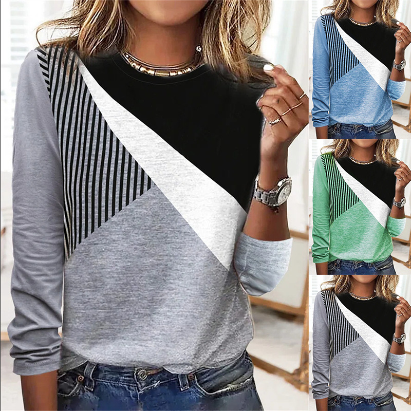 Women's T-shirt Long Sleeve T-shirts Elegant Geometric Color Block display picture 1