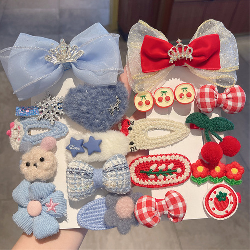 Wool bow children's hairpin  new Internet celebrity cute girl hair accessories knitted hairpin set headwear