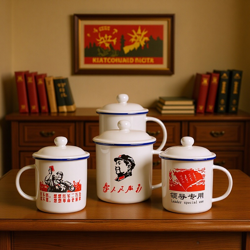 Ceramic Cup with Lid, Retro Mug, Office Creative Tea Mug Design, Nostalgic Classic Imitation Enamel Cup
