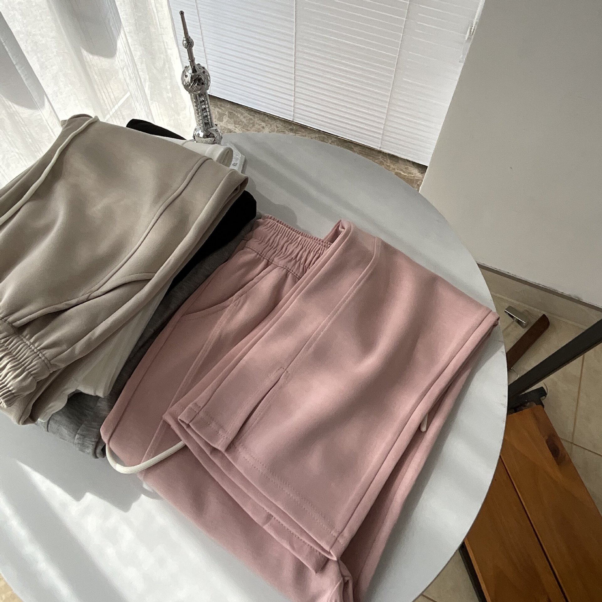 2026 New Spring and Summer Straight-Leg Pants Air Cotton Cloud Split Hem Pants High-Waisted Versatile Slimming Drawstring Wide-Leg Pants for Women