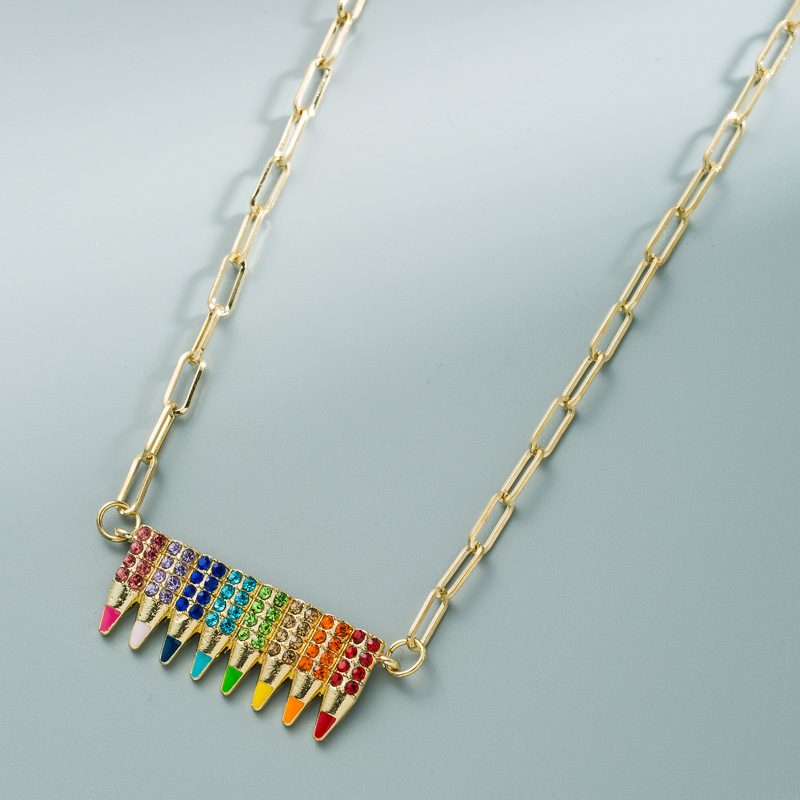 fashion colored crayons pendant alloy inlaid rhinestone necklace