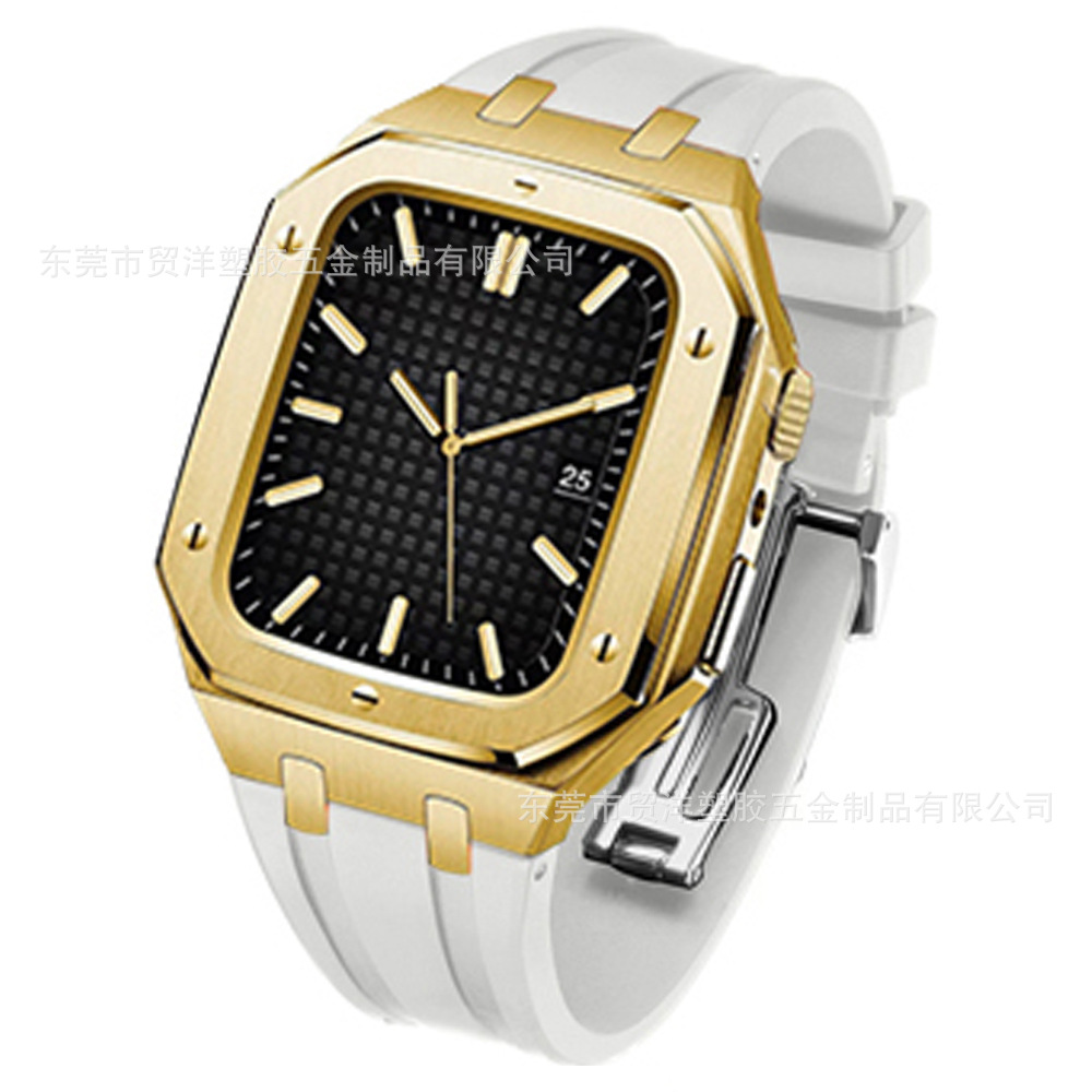 Adecuado para Apple Watch Correa iwatch78 botón de actualización de segunda generación carcasa de acero inoxidable cubierta protectora de caucho flúor