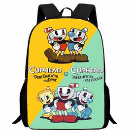 新品印花cuphead学生书包 卡通茶杯头双肩背包轻便123年级男女生