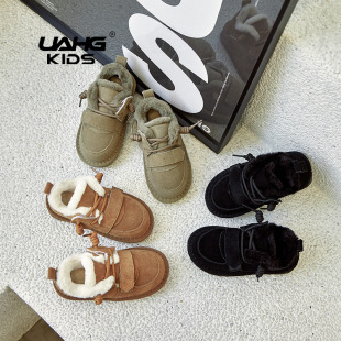 Children's Low-Top Snow Boots 2024 New Suede Boys' Warm Snow Cotton Baby Girl's Cotton Shoes Fleece-Lined and Thickeneding Trendy